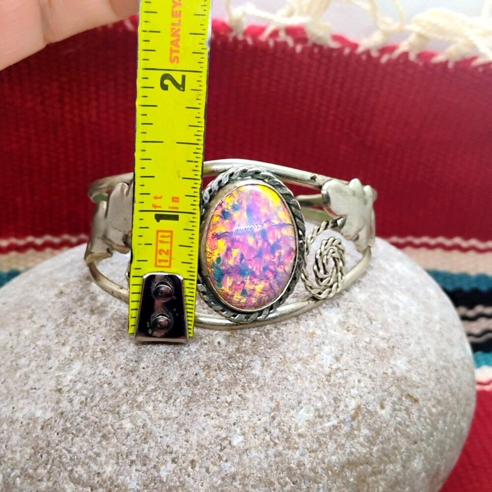 Vtg Mexico Alpaca Silver Dragon's Breath Confetti Lucite Cuff Bracelet 22.5g - Picture 4 of 6
